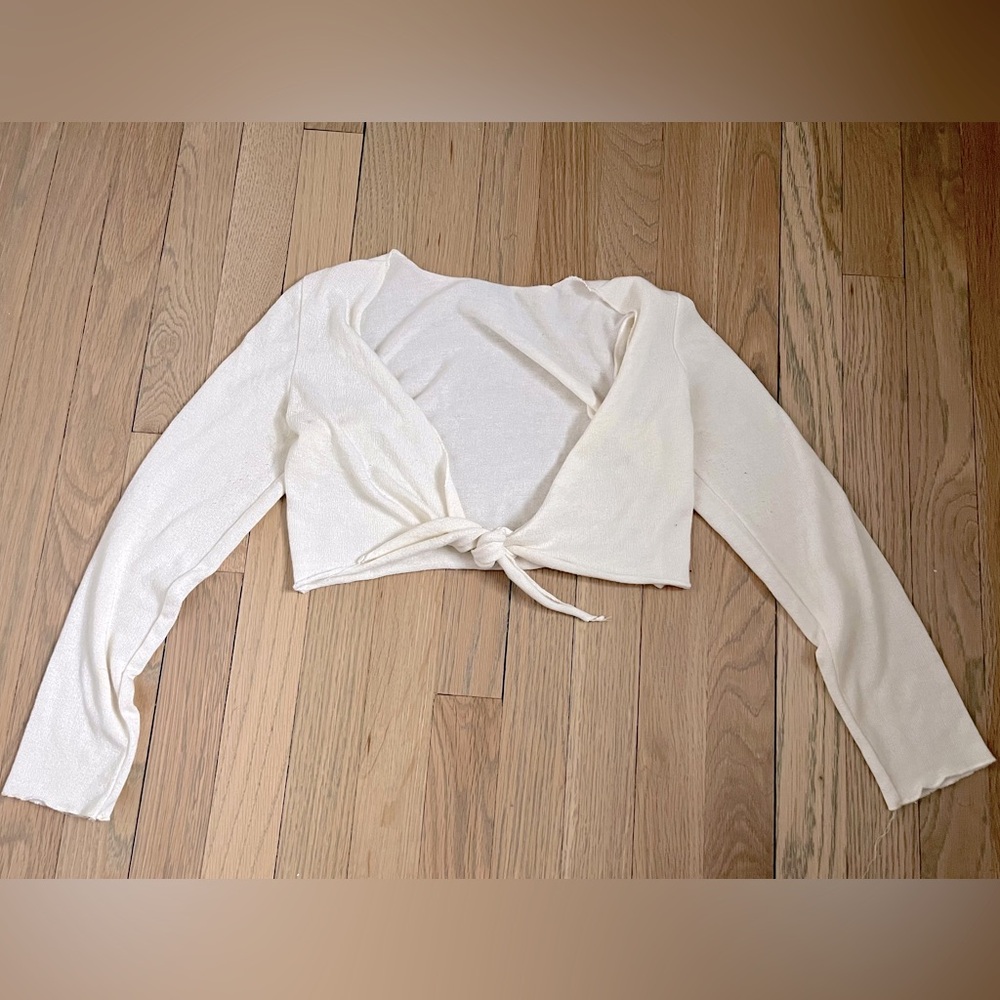 Ivory Front Tie Shrug. Size Medium.